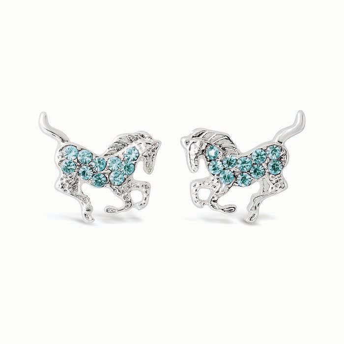 Kid's Galloping Horse Earrings, Color: Aqua