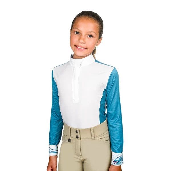 Kids Classic Show Shirt Long Sleeve, Color: White Lagoon swirled Marble, Size: XS