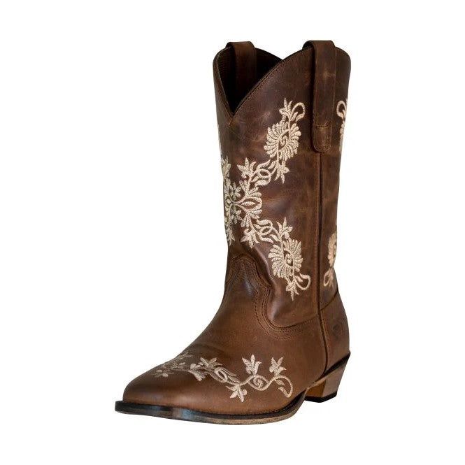 Ladies Mormon Square Toe Western Boot, Color: brown-floral-design, Size: 6