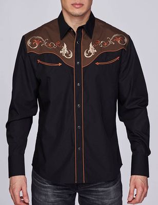 Men's Western Embroidered Cowboy Snap Button Shirt