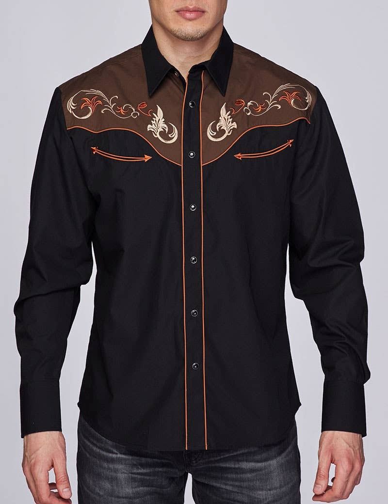 Men's Western Embroidered Cowboy Snap Button Shirt, Size: M