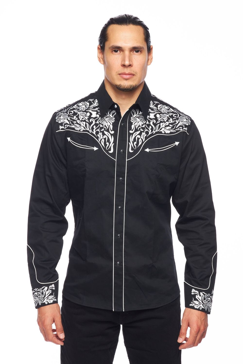 Men's Western Embroidery Cowboy Outfit Shirts, Size: S