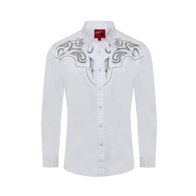 Men's White Western Embroidery Shirt