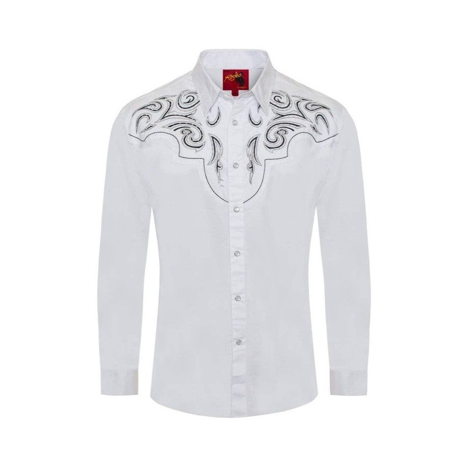 Men's White Western Embroidery Shirt, Color: white, Size: S