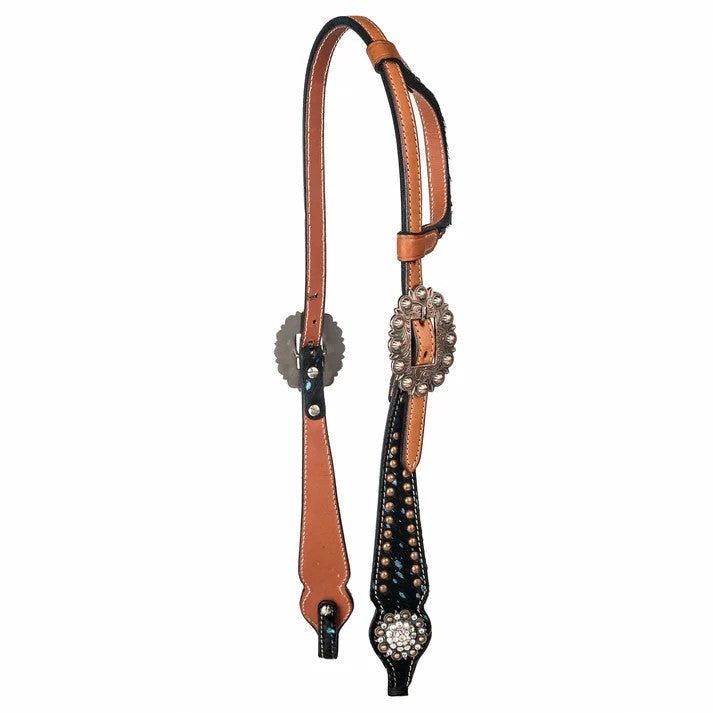 One-Ear Headstall w/ Flared Cheeks, Color Option: Chestnut/Turquoise, Size: Horse