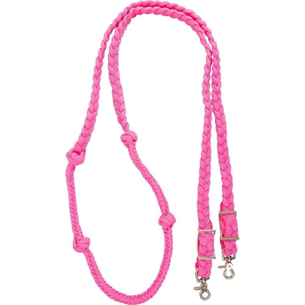MS Braided Nylon Barrel Reins w/ Knots and Snap Ends, Color: hot-pink-1