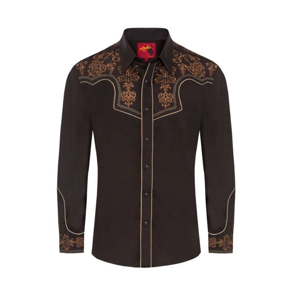 Men's Dark Western Embroidery Shirt