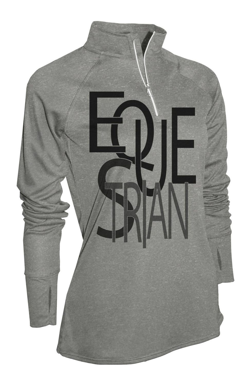 Noble Pony UPF 50 1/4 ZIP SUN SHIRT EQUESTRIAN WORDING, COLORS: Heather Grey, Size: XS
