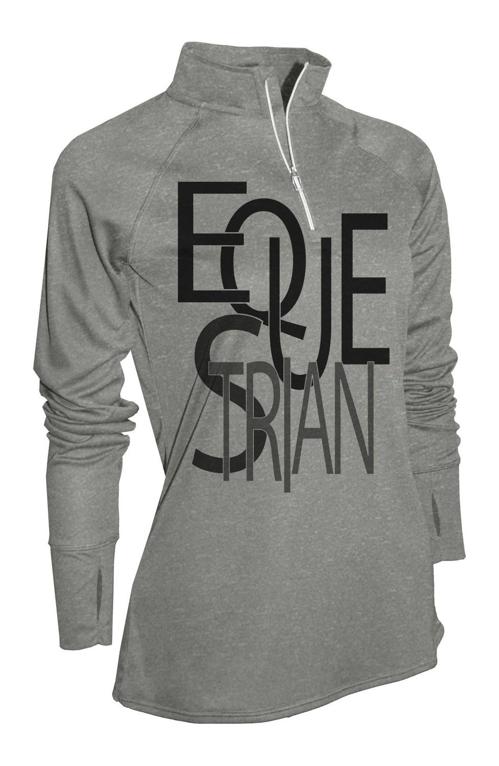 Noble Pony UPF 50 1/4 ZIP SUN SHIRT EQUESTRIAN WORDING, COLORS: Heather Grey, Size: XS