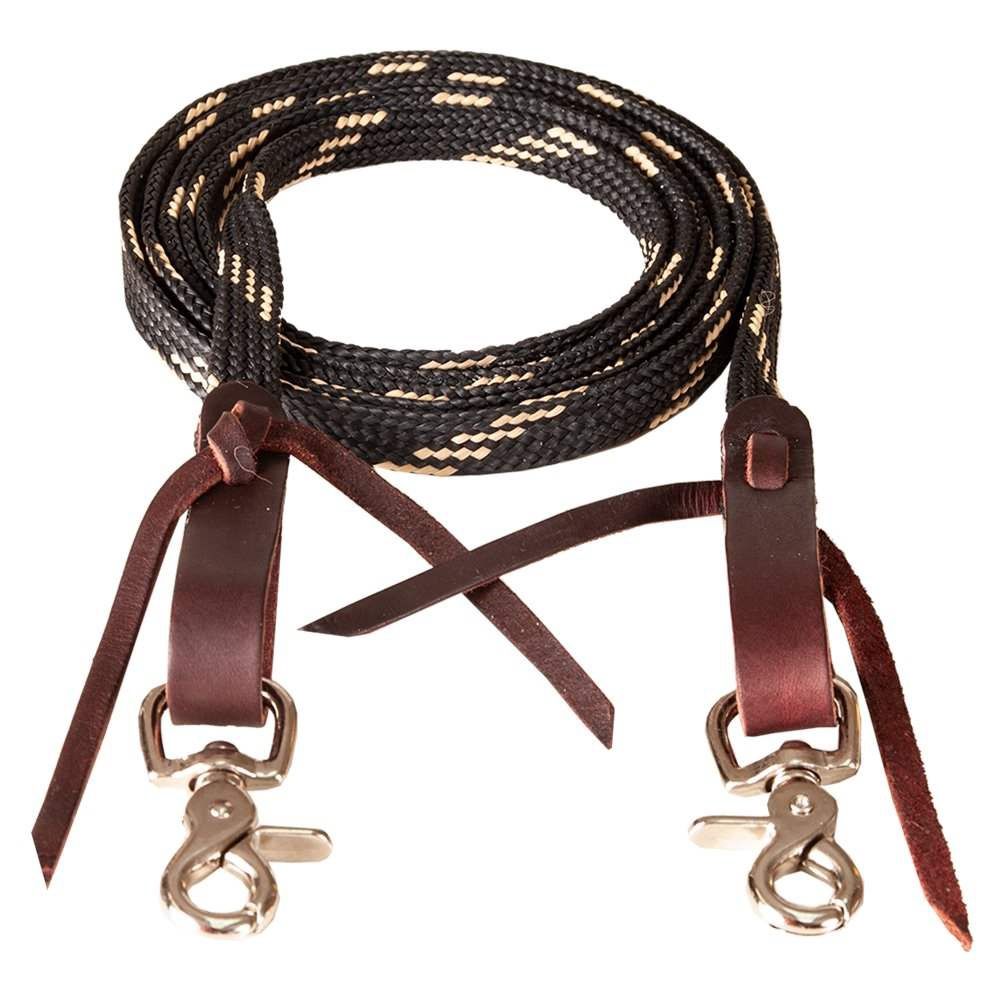 Mustang Flat Waxed Roping Rein, Options: black-tan
