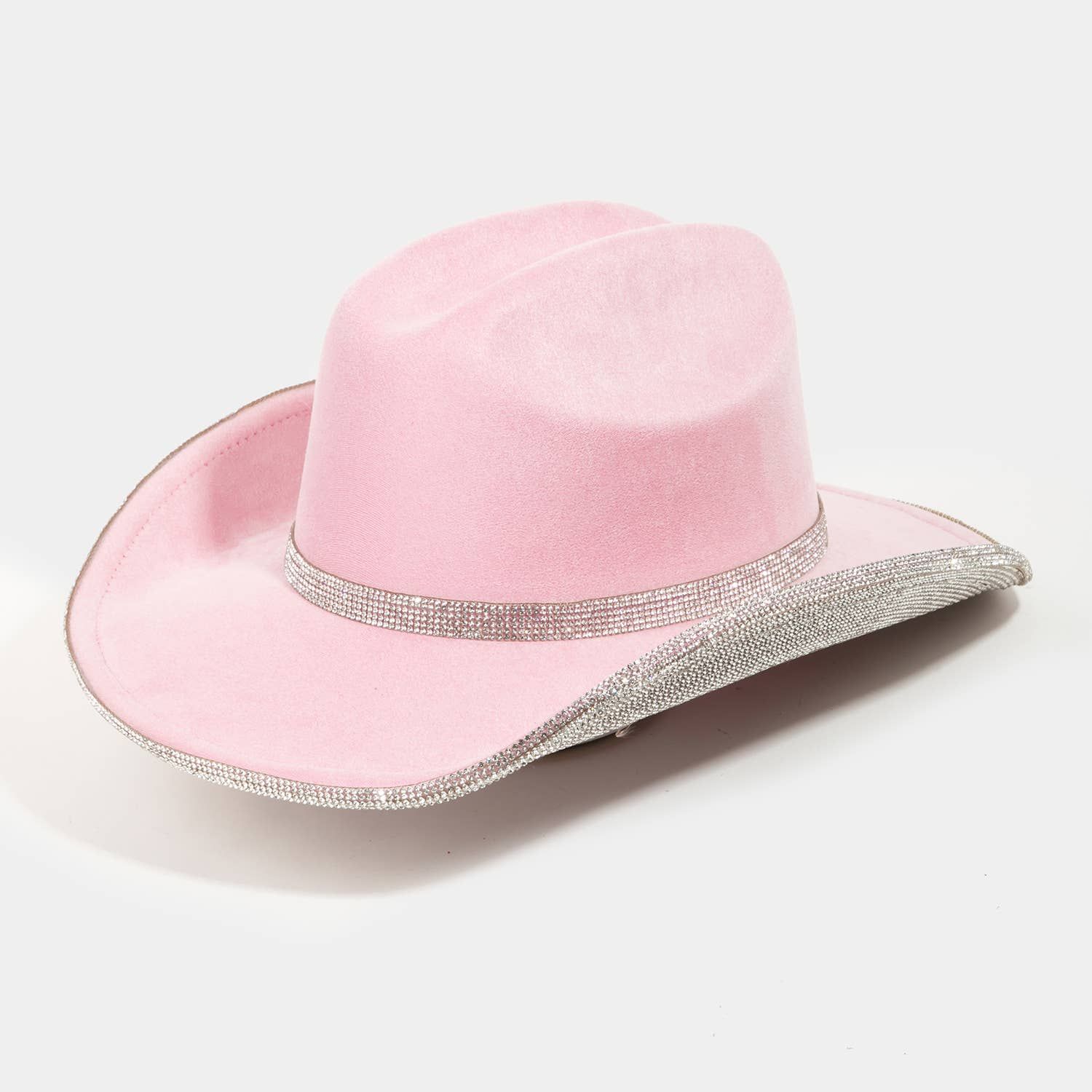 Pave Rhinestone Trim Western Cowboy Hat, Color: pink-1