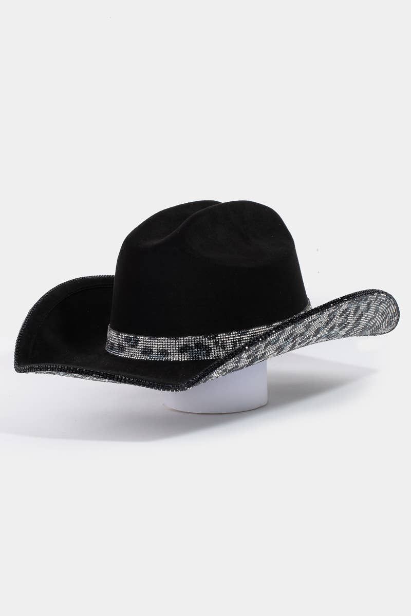 Pave Animal Print Rhinestone Cowboy Hat, Color: black-2