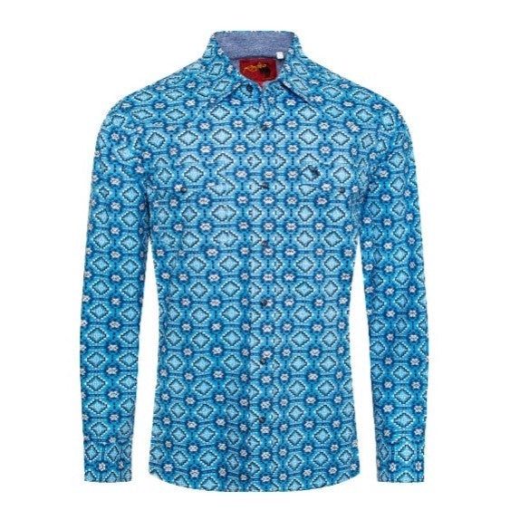 Rodeo Clothing - Men's Aztec Print Authentic Western Shirt With Snap Buttons, Size: S