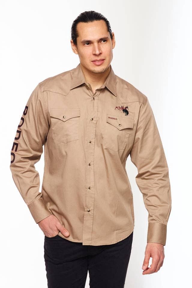 Rodeo Embroidered Logo Shirt - Khaki, Color: khaki, Size: S