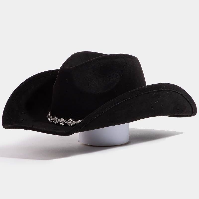 Rhinestone Link Western Cowboy Hat, Color: Black
