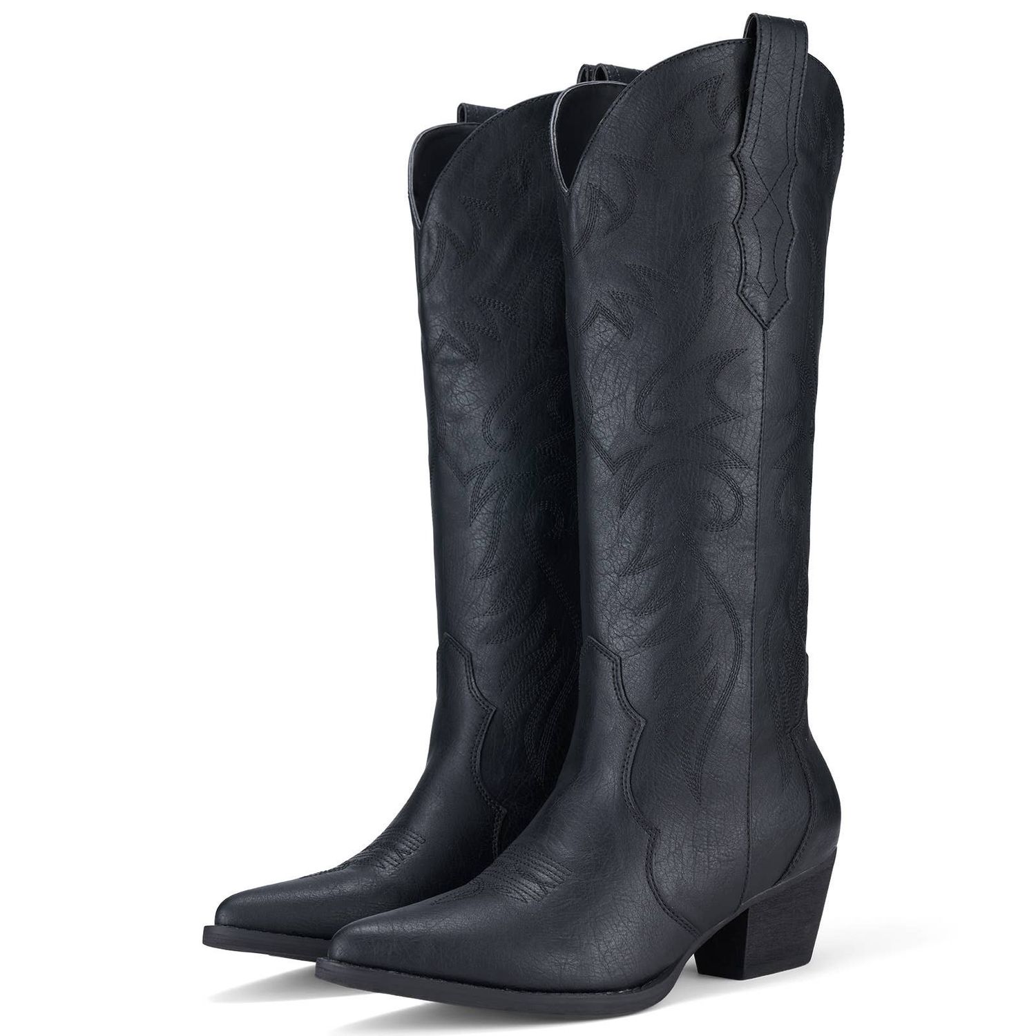Rollda Women's Knee-High Cowboy Boots, Color: Black, Size: W10