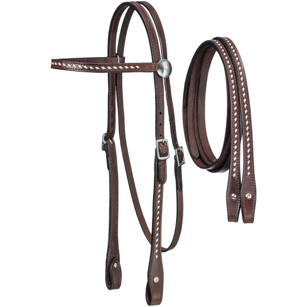 RK Buckstitched Browband Headstall w/ Reins, Color: Dark Oil
