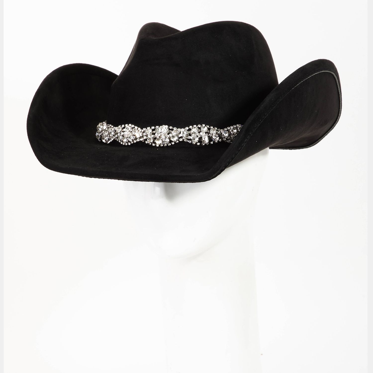 Rhinestone Chain Strap Western Cowboy Hat, Color: black-2