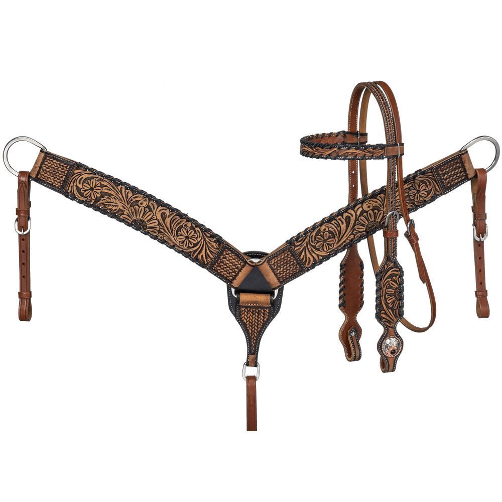 Sunflower and Black Lace Headstall and Breastcollar