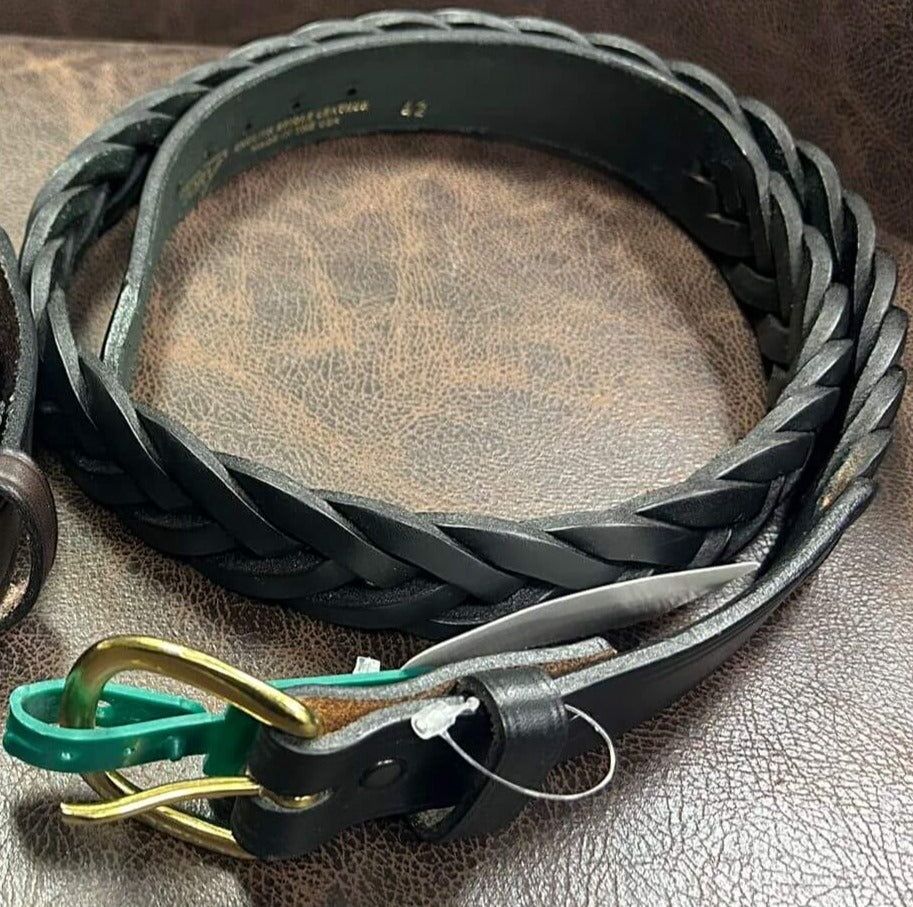 Tory Plain Braided Leather Belt, Color: Black, Size: 42