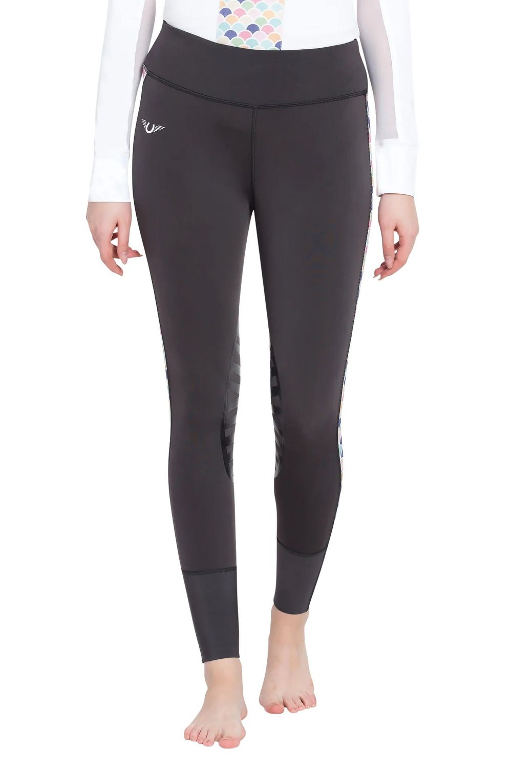 TuffRider® Ladies Iris Equicool Riding Tights, Color: Charcoal/Print, Size: XS