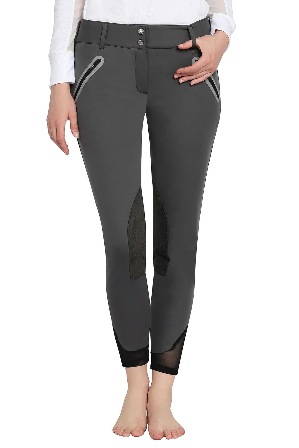 TuffRider® Ladies Yeti Soft Shell Knee Patch Breeches, Color: Charcoal, Size: 26