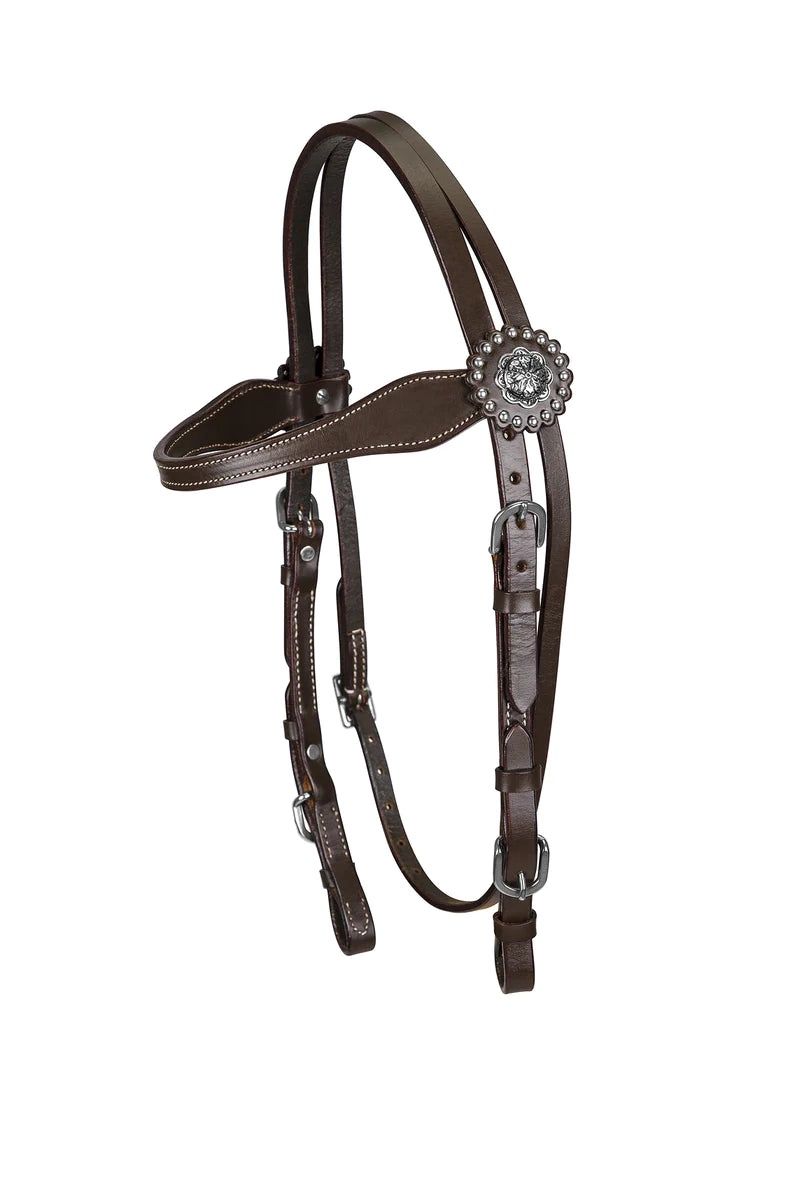Western Browband Concho Headstall, Color: DRKBRN, Size: Full