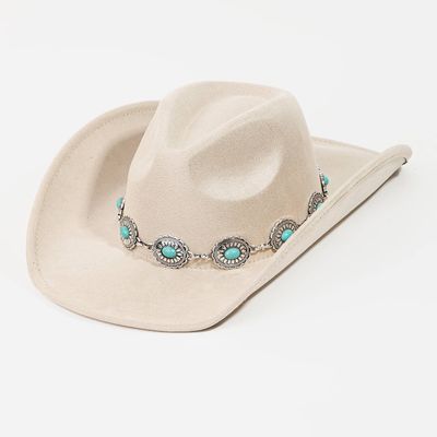 Turquoise Oval Stone Strap Western Cowboy Hat