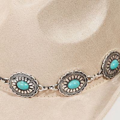 Turquoise Oval Stone Strap Western Cowboy Hat