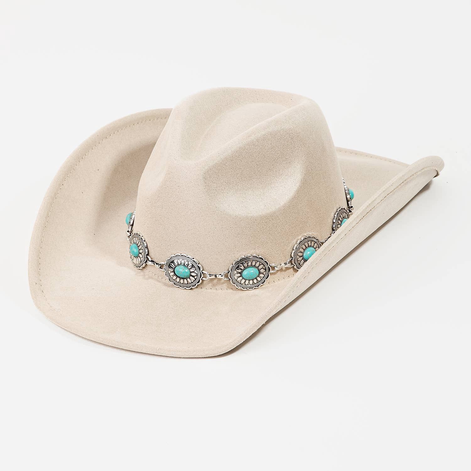 Turquoise Oval Stone Strap Western Cowboy Hat, Color: ivory