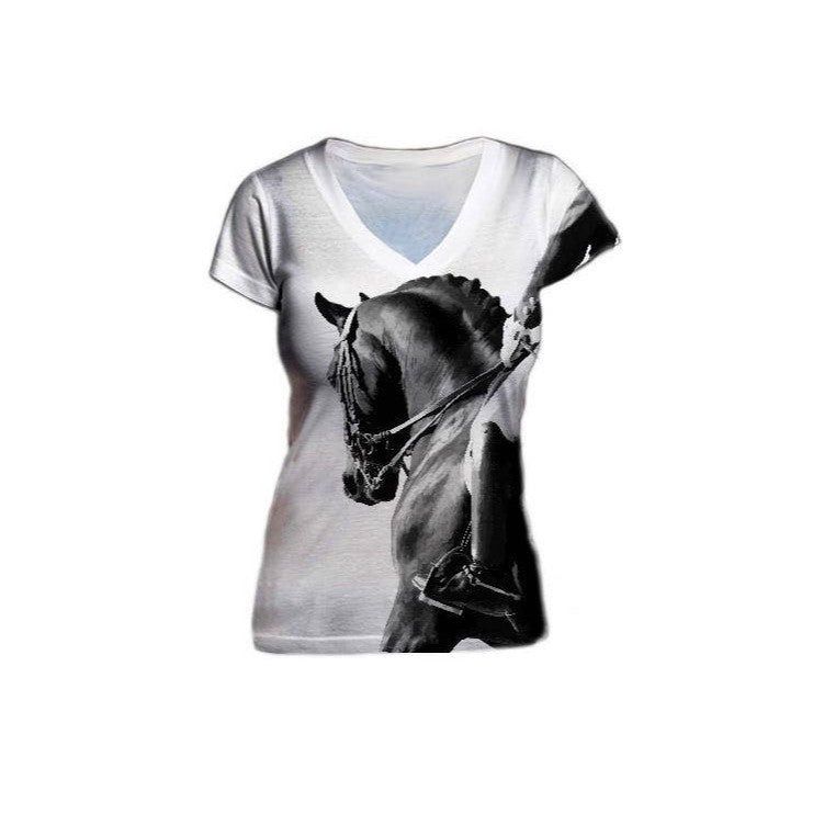 V-neck T-Shirt w/ Dressage Horse, Size: S