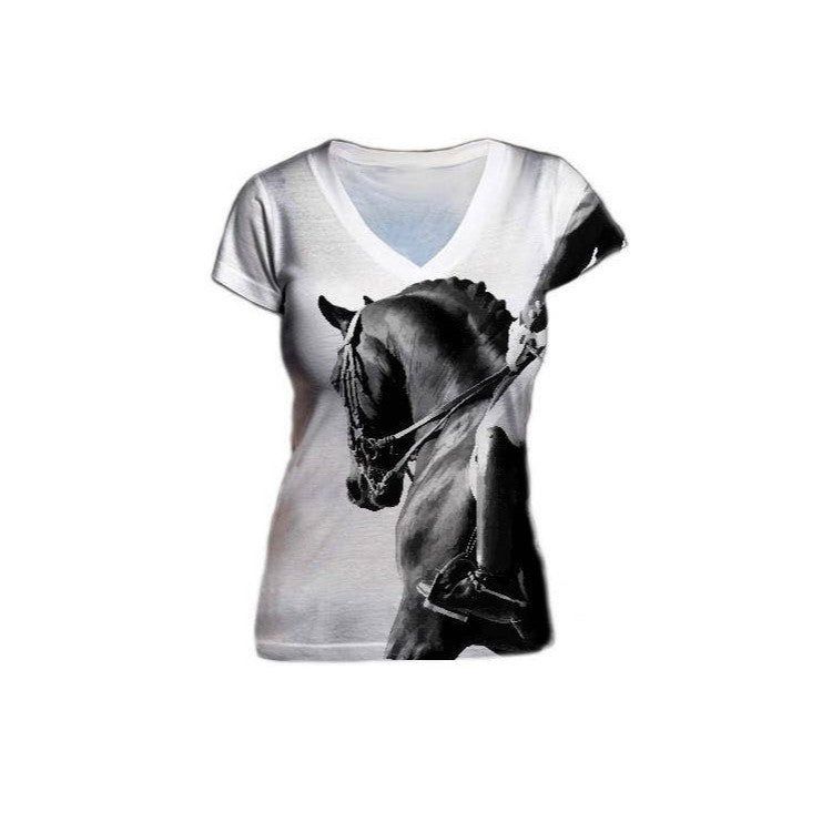 V-neck T-Shirt w/ Dressage Horse, Size: S