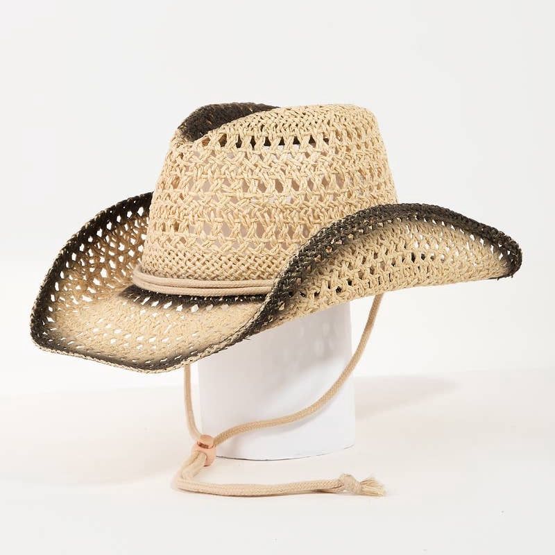Western Straw Weave Rope String Cowboy Hat, Color: grey