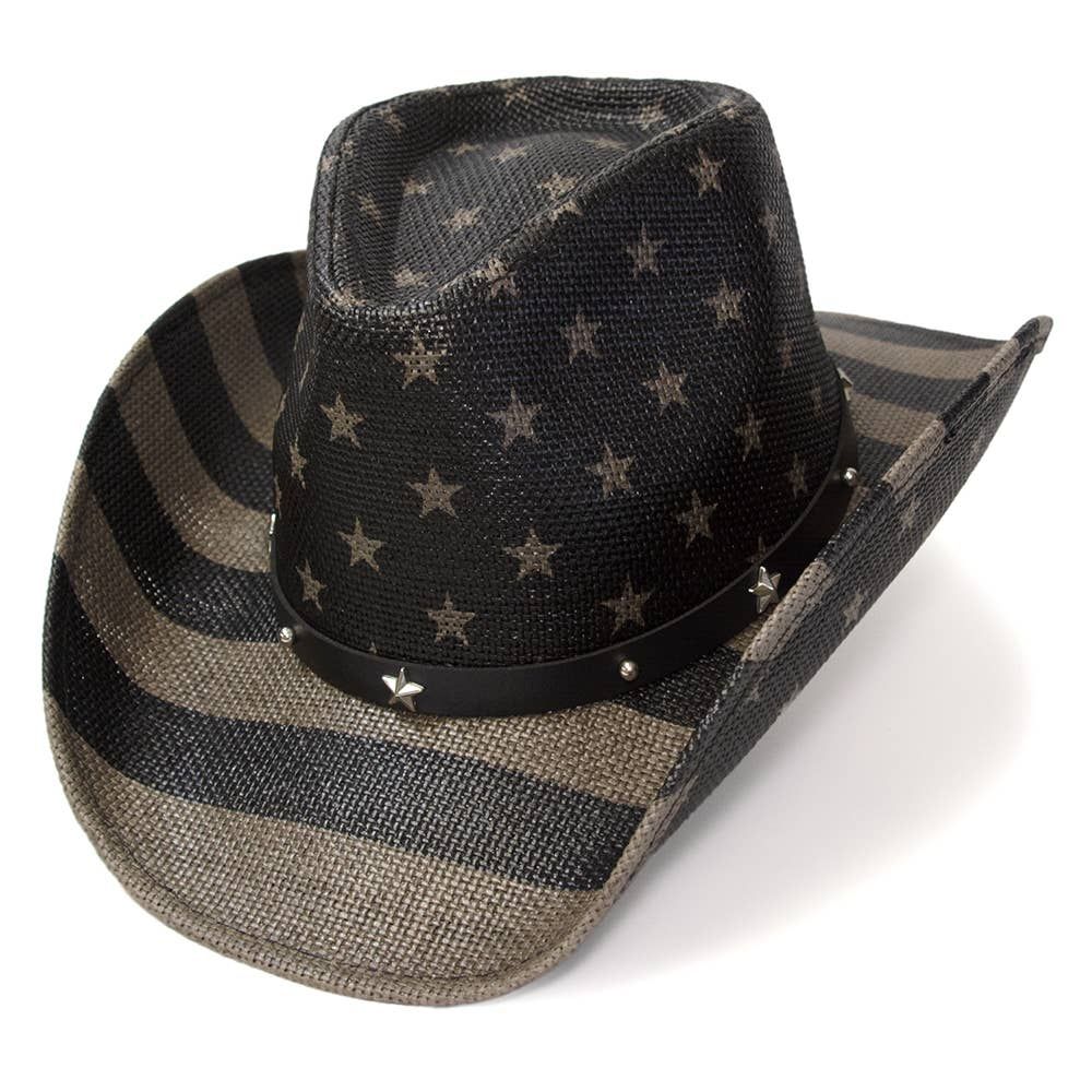 WE Black &amp; Gray Americana Straw Western Hat