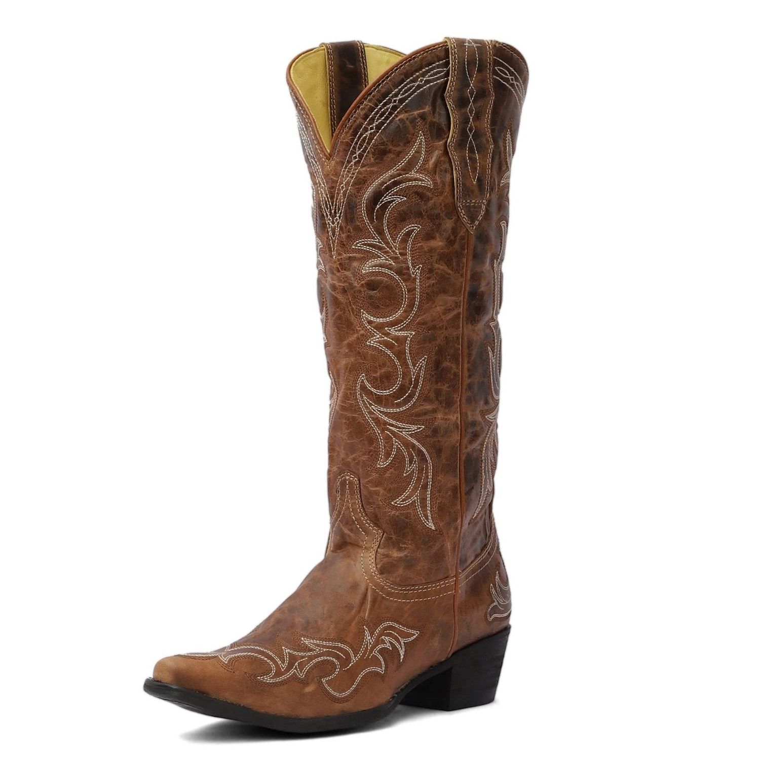 Women Cody Embroidered Leather Snip Toe Western Boots, Color: Brown, Size: 7