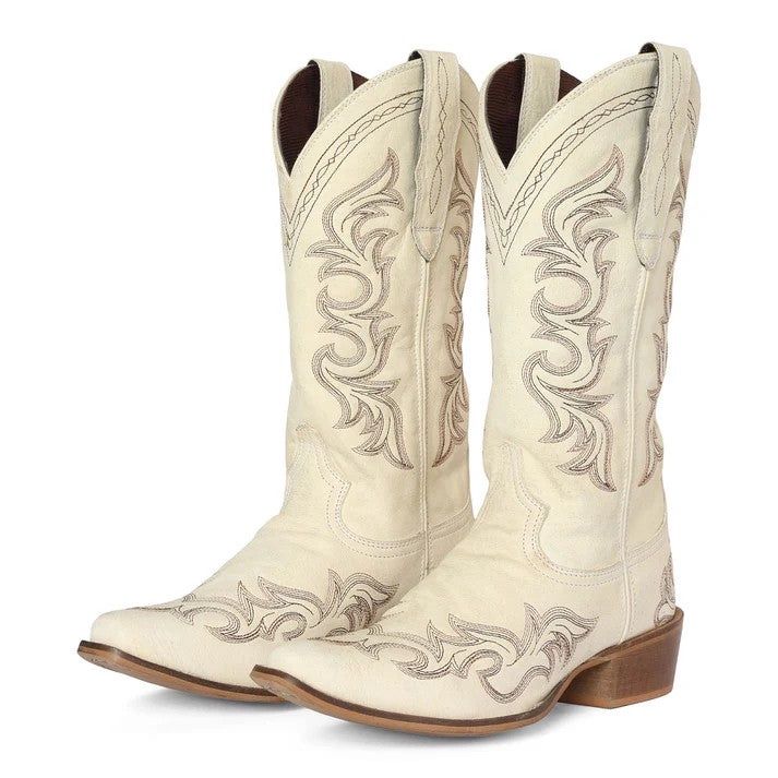 Women's Snip Toe Paris Embroidered Western Boots, Color: cream, Size: 6.5
