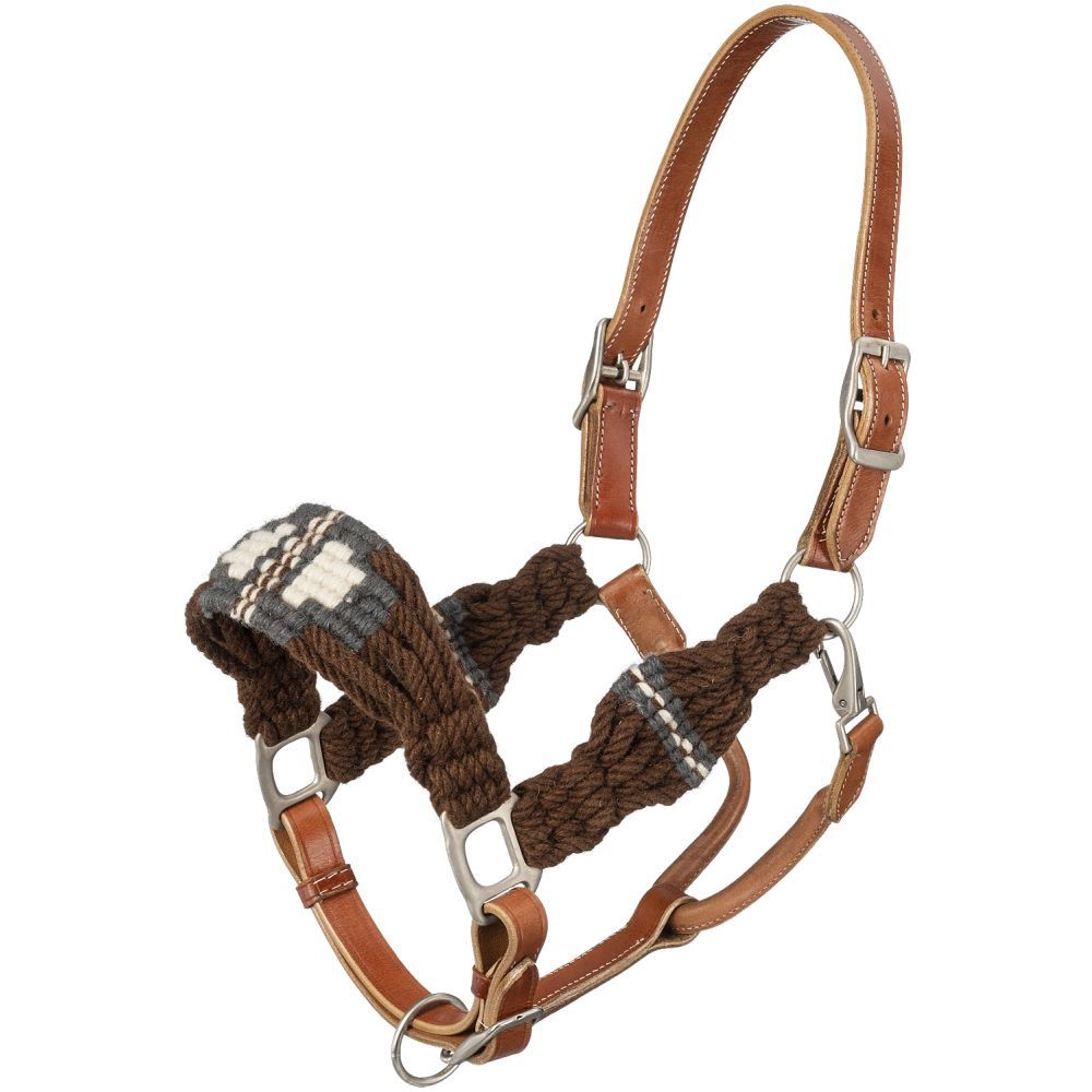Wool String Leather Halter, Color: Brown/Grey/Cream