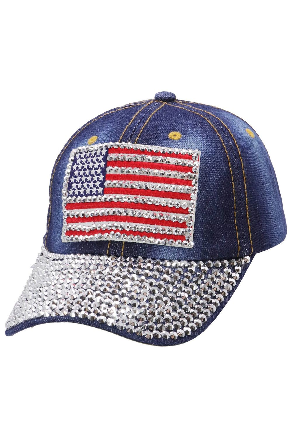 American Flag Bling Patch Denim Baseball Cap, Color: DENIMDB, Size: O/S