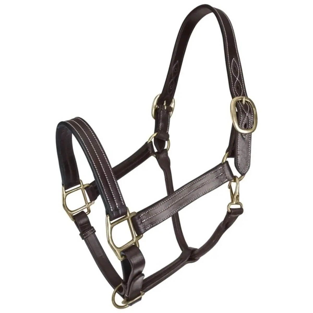 Classic Triple Stitch Leather Halter, Color: BRN, Size: Cob