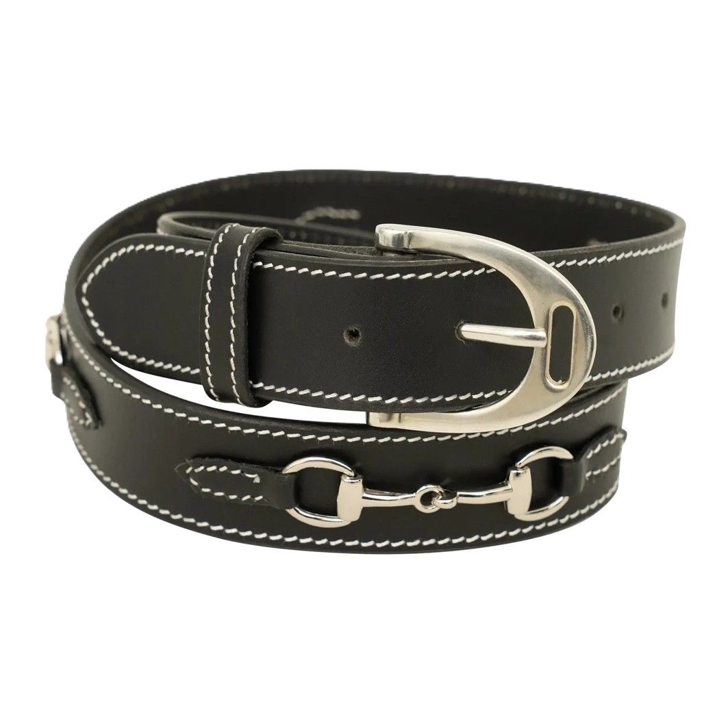Stirrup Buckle Leather Belt, Color: BLK, Size: S
