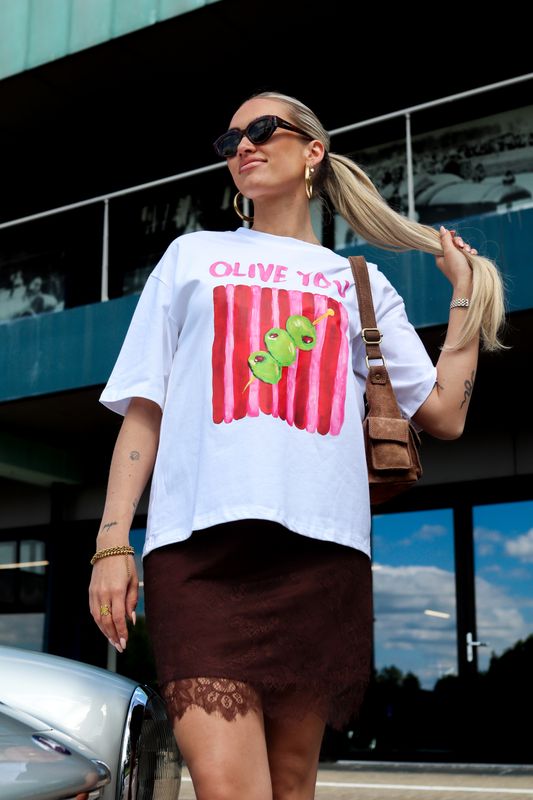 Olive you T-shirt Wit