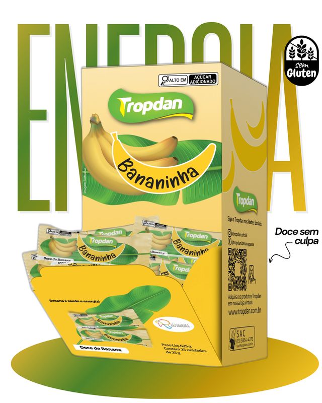 25 sugar-coated banana bars (25g each) box containing 2 displays.