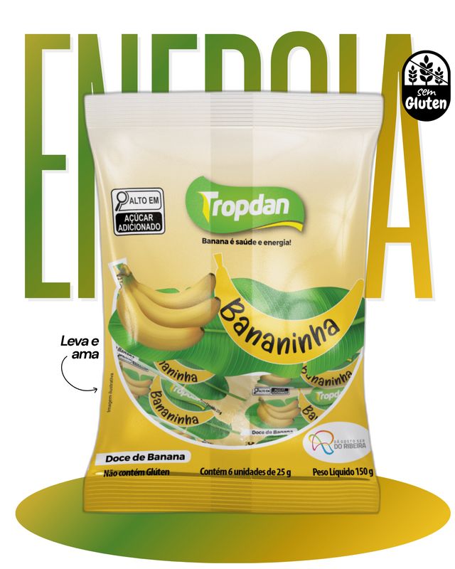 Pack of Sugared Banana Bars, 6 bars of 25g each / Box of 3 packs.