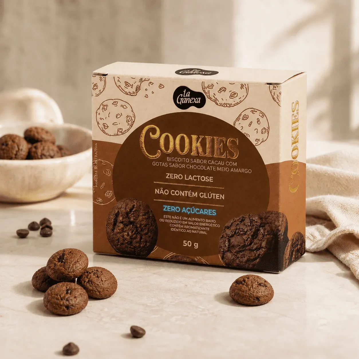 Cocoa Cookies with Chocolate Chips, 20 boxes of 0.05 kg each