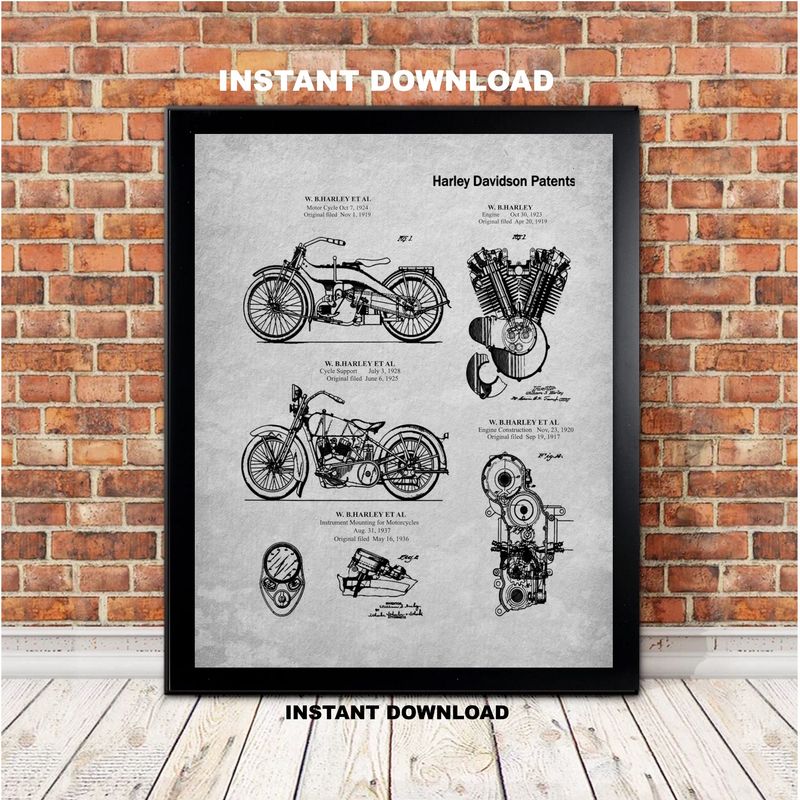 Printable Motorcycle Patent Collection- A Curated Collection of Harley Davidson Vintage Patents