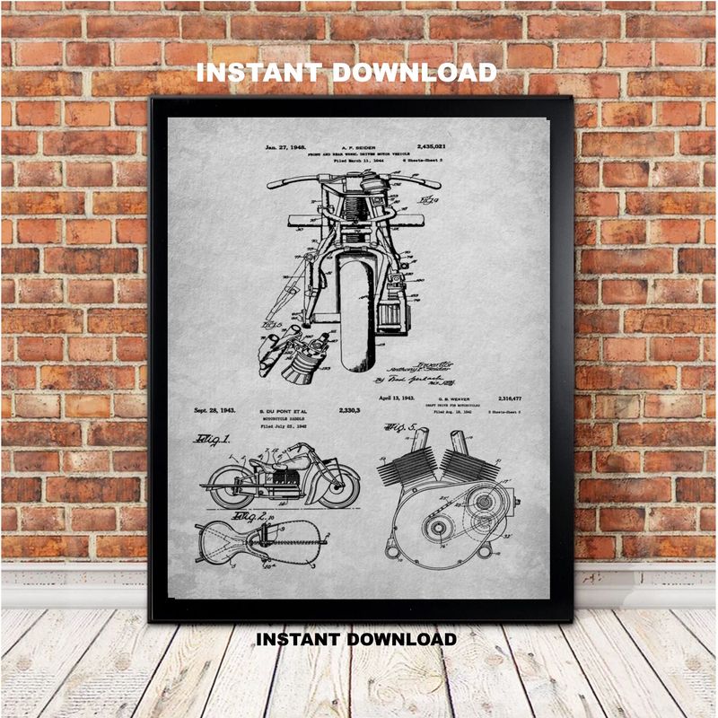 Printable Patent Indian Motorcycle Print  a Curated Collection Vintage Patents