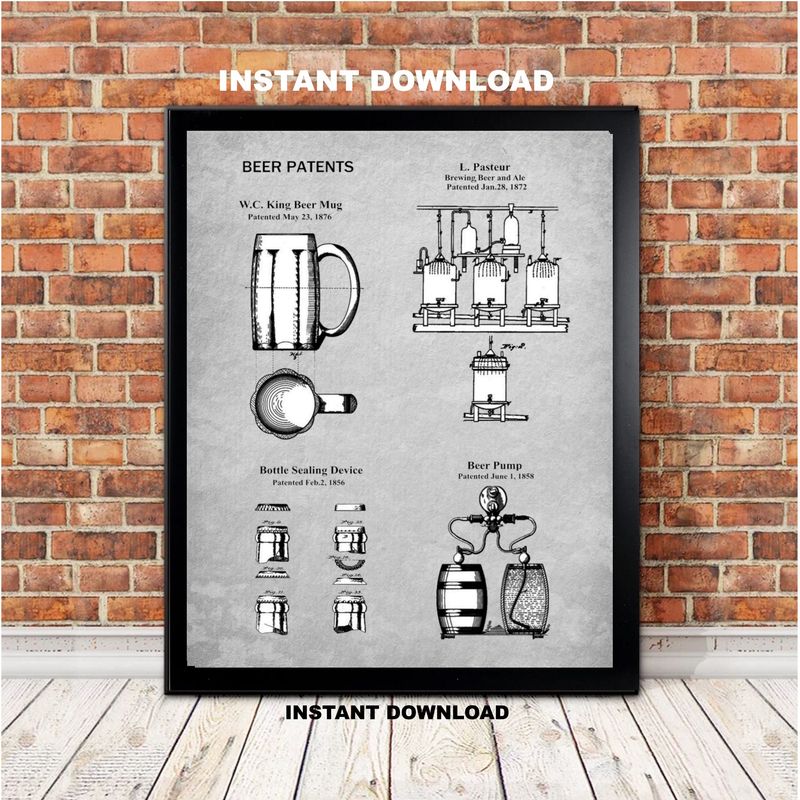 Printable Bar Decor Beer Brewing Vintage Patents - A Curated Collection