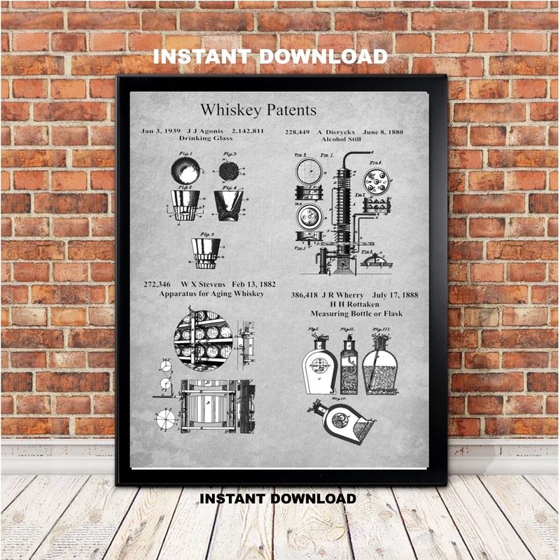 Printable Home Bar Decor  Whiskey Patent - A Curated Collection of Distillery Patents