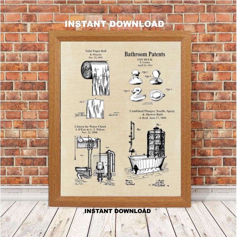 Printable Bathroom Wall  Art  - A Curated Collection of Vintage Patents