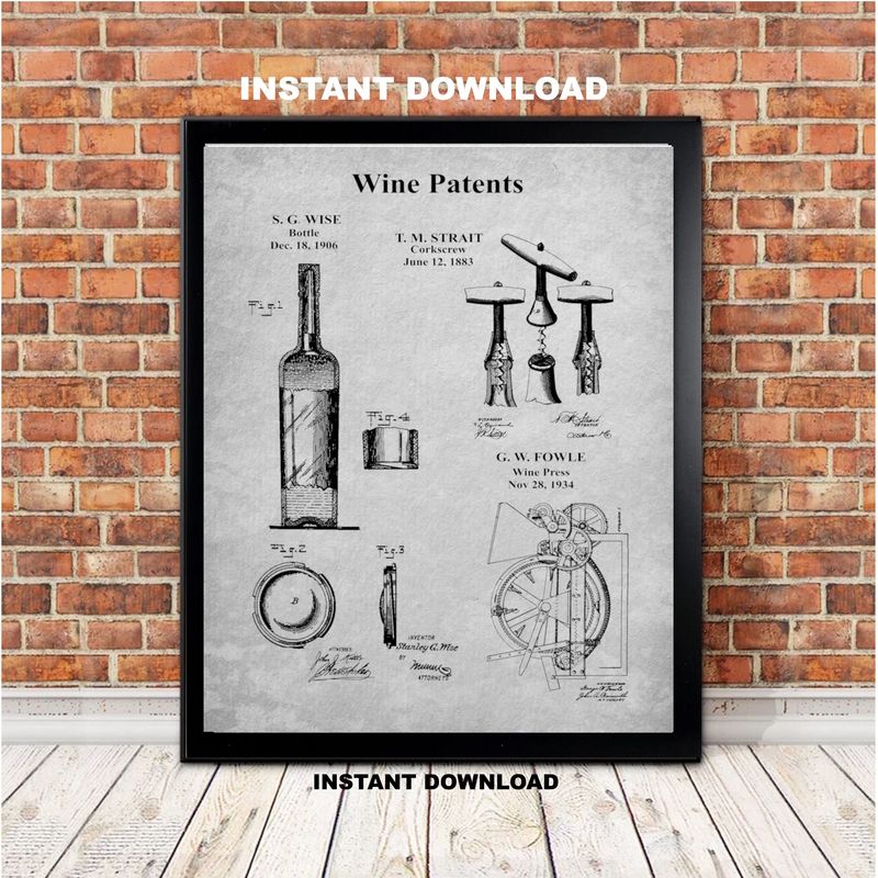 Printable Bar Wall Decor A Wine Collection of Vintage Patent